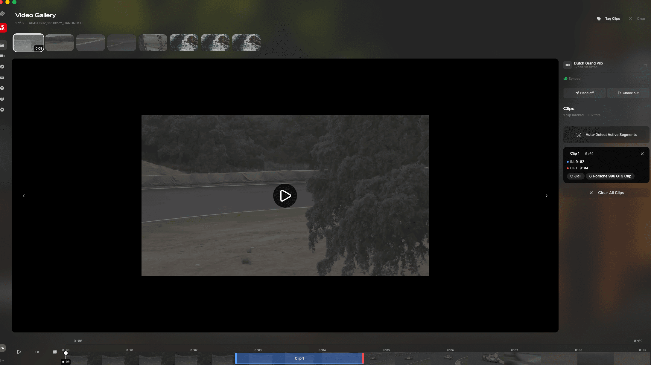 Sectr Desktop video gallery with clip tagging